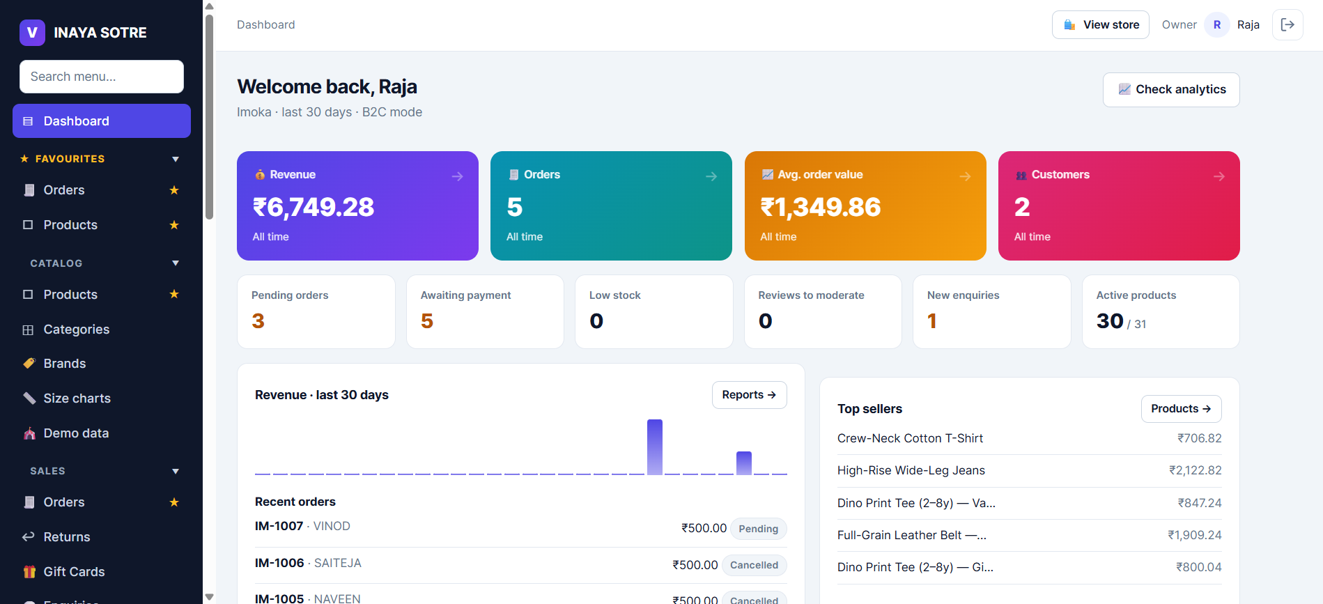 Vendra Dashboard